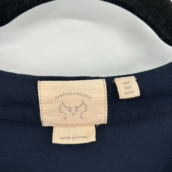 ANTHROPOLOGIE Vanessa Virginia Navy Blue Button Up Lightweight Blouse Size 2 - Picture 7 of 8
